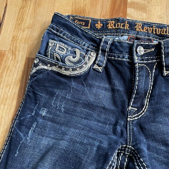 Rock Revival Ferry Jeans Mid-Rise Boot Stretch Rhinestone Pockets Sz 25 EUC - Picture 14 of 16